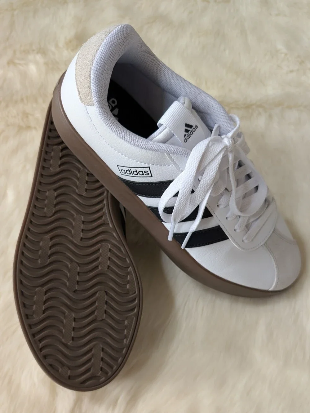 adidas VL Court 3.0 Women's Low Top Leather Lace-Up Sneakers White/Black Size 8